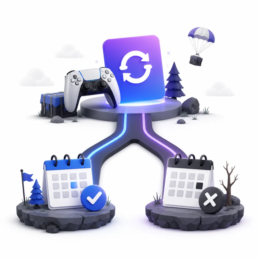 Editorial illustration of the Fortnite Crew cancellation decision path and renewal date