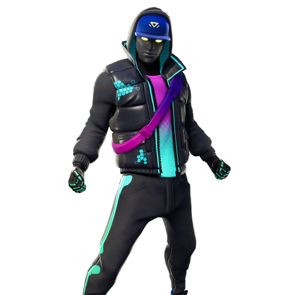 Fortnite Cryptic outfit render illustrating a cosmetic that can rotate through the Item Shop