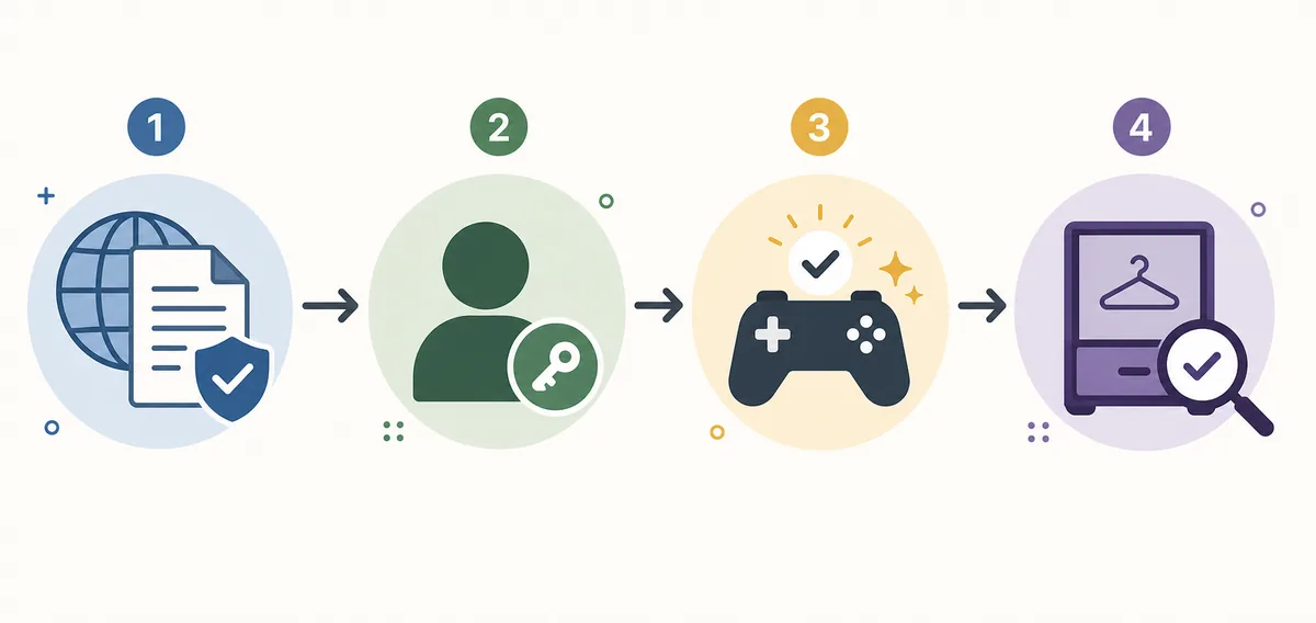 Four-step editorial flow for checking free Fortnite skin reward eligibility before claiming
